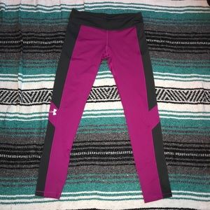 Purple and gray under armor leggings